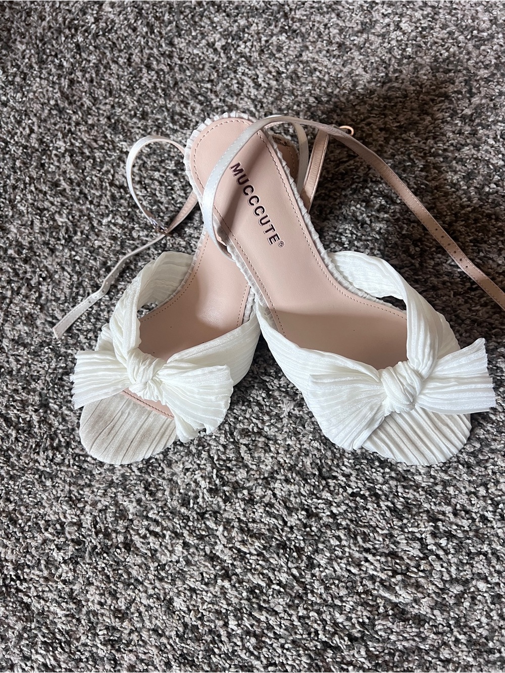 Pleated White Bow Heels
